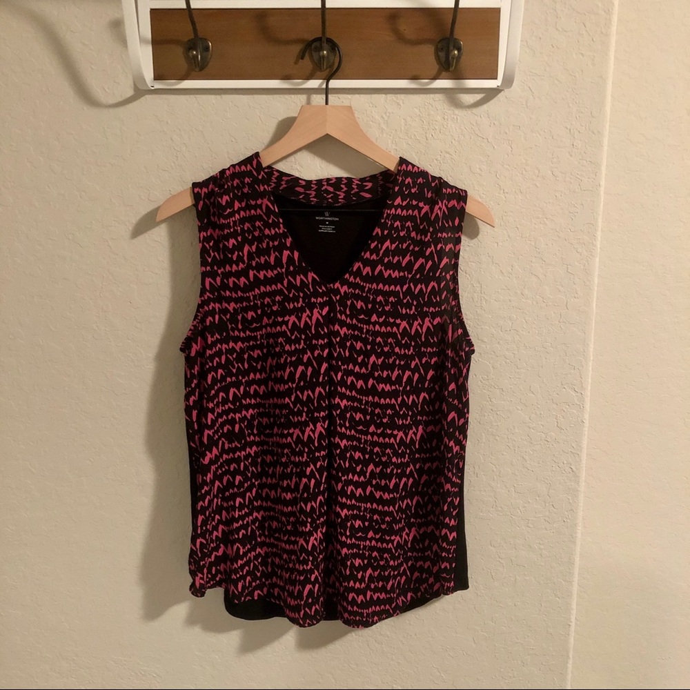 Worthington Pink/Black V Neck Medium Blouse